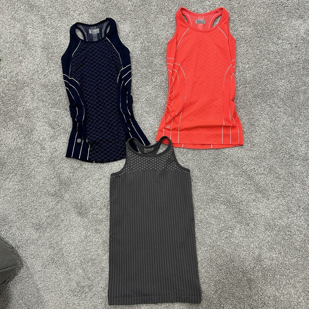 Athleta Women's Size XS Racerback Workout Tank Tops Set of 3 Navy Blue/Red/Gray